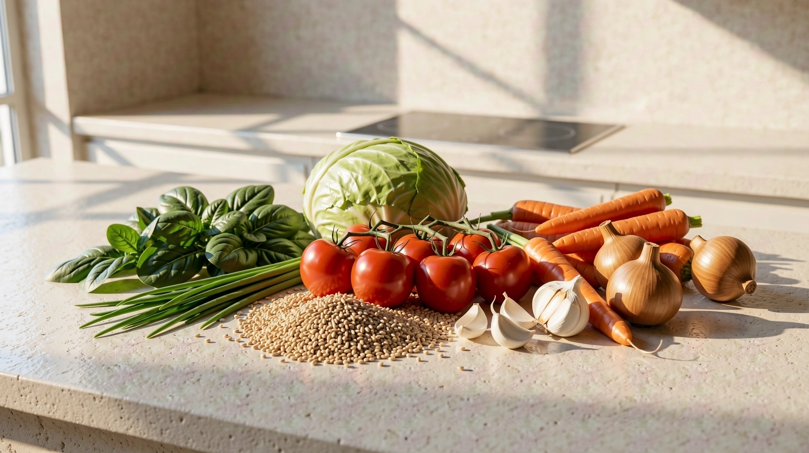 Frische, natürliche Lebensmittel in einer minimalistischen Umgebung